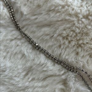 Tiny delicate Dual Strand Rhinestone Elegant Silver Necklace sparkling dainty